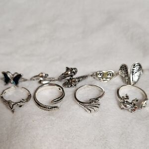Silver-Tone Adjustable Women's Rings 9 Pc Set